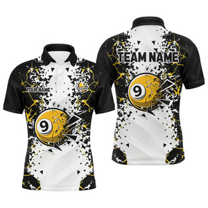 Funny 9 Ball Pool Crack Pattern Custom Men Billiard Polo & 1/4 Zip Shirts, 9 Ball Billiard Jerseys TDM2946