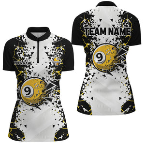 Funny 9 Ball Pool Crack Pattern Custom Women Billiard Polo & 1/4 Zip Shirts, 9 Ball Billiard Jerseys TDM2946