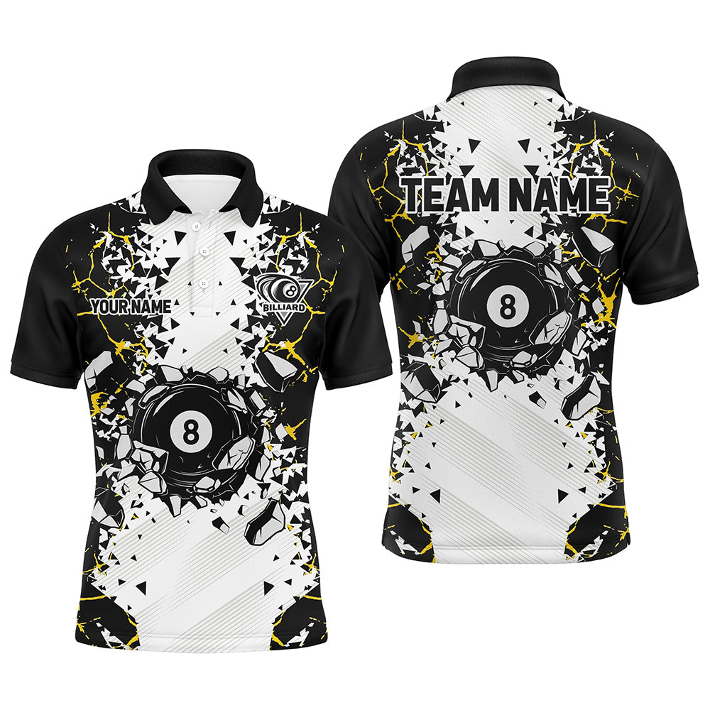 Funny 8 Ball Pool Crack Pattern Custom Men Billiard Polo & 1/4 Zip Shirts, 8 Ball Billiard Jerseys TDM2947