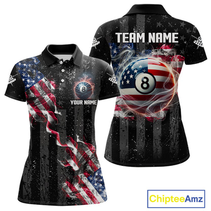 Custom US Flag Smoke 8 Ball Pool Billiard Shirt For Women, 3D Patriotic Billiard Team Jersey TDM5692