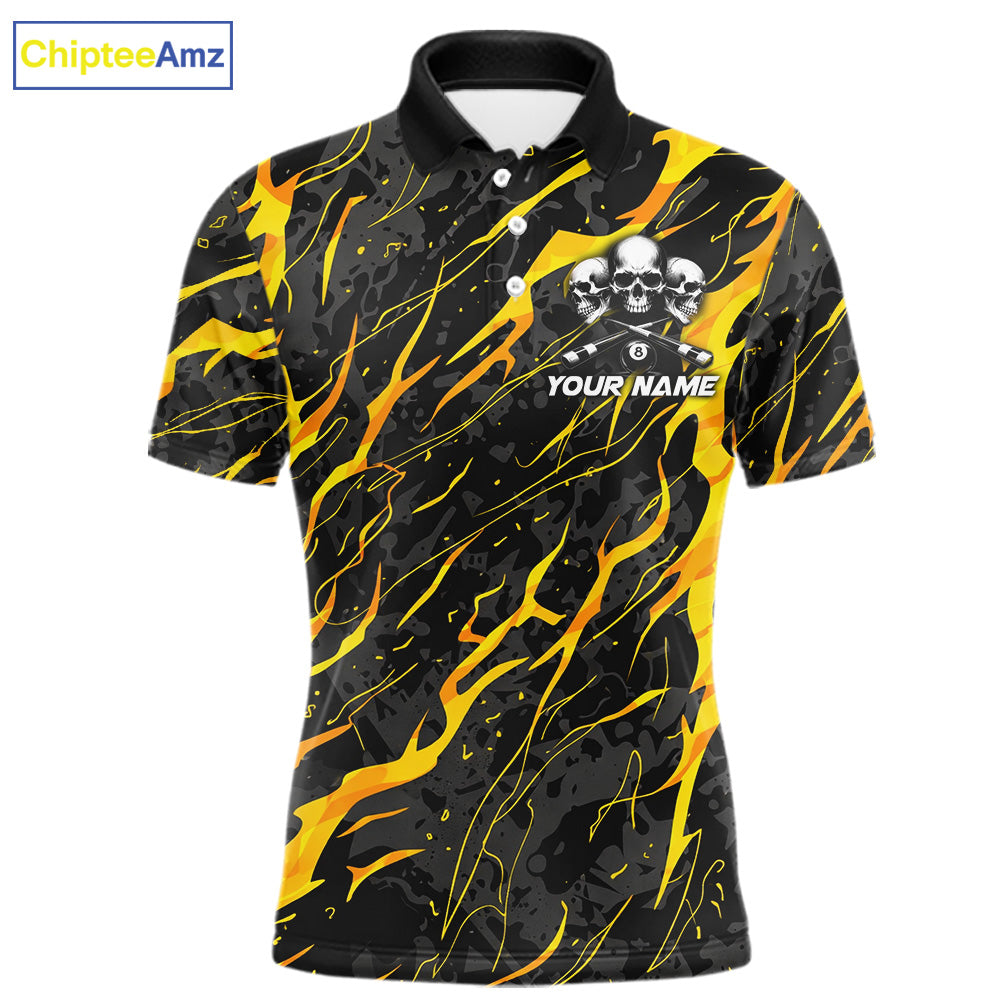 Yellow Black 8 Ball Skull Lightning Splash Billiard Shirt For Men Custom Pool Jersey Polo, 1/4 Zip TDM5892