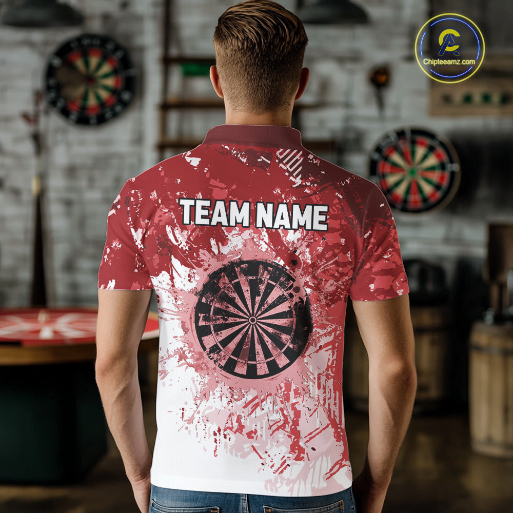 Personalized Red Grunge Darts Jerseys For Men Custom Darts Team Shirts Polo & Quarter Zip TDM5894