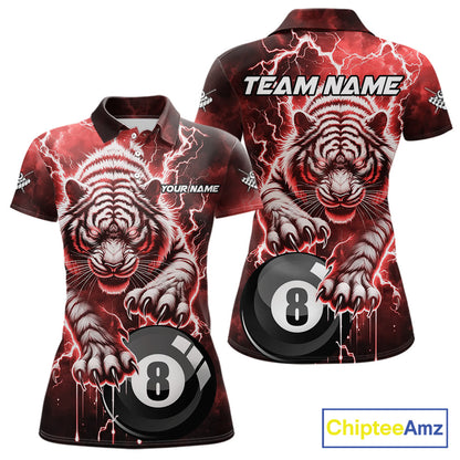 Red 8 Ball Thunder Lightning Tiger Billiard Shirt For Women Custom Pool Team Jersey Polo, 1/4 Zip TDM6037