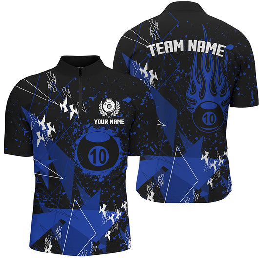 Blue Grunge 10 Ball Billiard Men Quarter-Zip Shirt Custom Billiard Jersey For Pool Player TDM1410