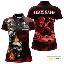 Load image into Gallery viewer, Personalized Red Smoke Skull Billiard Shirts For Women Custom Grim Reaper Billiard Jerseys TDM3869