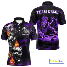 Load image into Gallery viewer, Personalized Purple Smoke Skull Billiard Shirts For Men Custom Grim Reaper Billiard Jerseys TDM3870