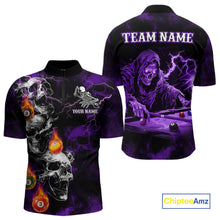 Load image into Gallery viewer, Personalized Purple Smoke Skull Billiard Shirts For Men Custom Grim Reaper Billiard Jerseys TDM3870