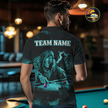 Load image into Gallery viewer, Personalized Turquoise Smoke Skull Billiard Shirts For Men Custom Grim Reaper Billiard Jerseys TDM3871