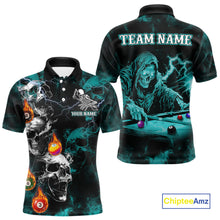 Load image into Gallery viewer, Personalized Turquoise Smoke Skull Billiard Shirts For Men Custom Grim Reaper Billiard Jerseys TDM3871