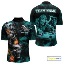 Load image into Gallery viewer, Personalized Turquoise Smoke Skull Billiard Shirts For Men Custom Grim Reaper Billiard Jerseys TDM3871