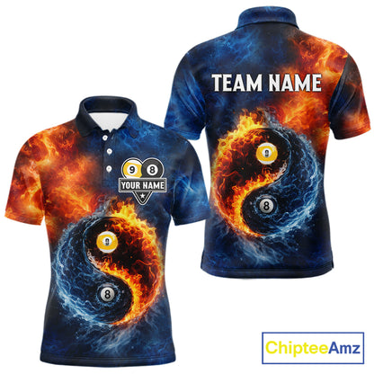 Personalized Water And Fire 8 Ball & 9 Ball Billiard Shirt For Men, Pool Team Jersey Polo & 1/4 Zip TDM6297