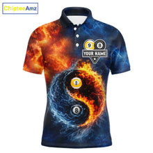 Load image into Gallery viewer, Personalized Water And Fire 8 Ball &amp; 9 Ball Billiard Shirt For Men, Pool Team Jersey Polo &amp; 1/4 Zip TDM6297