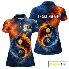 Load image into Gallery viewer, Personalized Water And Fire 8 Ball &amp; 9 Ball Billiard Shirt For Women, Pool Team Jersey Polo &amp; 1/4 Zip TDM6297