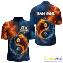 Load image into Gallery viewer, Personalized Water And Fire 8 Ball &amp; 9 Ball Billiard Shirt For Men, Pool Team Jersey Polo &amp; 1/4 Zip TDM6297
