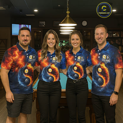 Personalized Water And Fire 8 Ball & 9 Ball Billiard Shirt For Men, Pool Team Jersey Polo & 1/4 Zip TDM6297