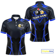 Load image into Gallery viewer, Billiard Jersey For Men Custom Polo &amp; 1/4 Zip Billiard Team Shirt, 8 Ball &amp; 9 Ball Pool Shirt|Blue TDM4329