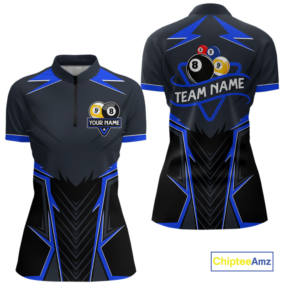 Billiard Jersey For Women Custom Polo & 1/4 Zip Billiard Team Shirt, 8 Ball & 9 Ball Pool Shirt|Blue TDM4329