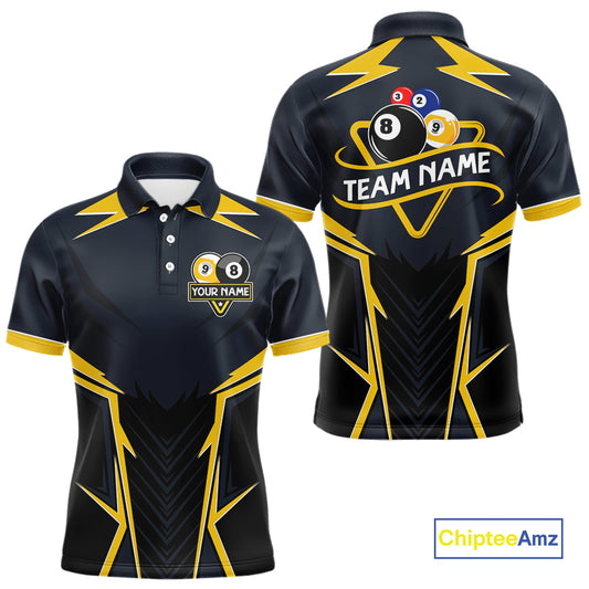 Billiard Jersey For Men Custom Polo & 1/4 Zip Billiard Team Shirt, 8 & 9 Ball Pool Shirt|Yellow TDM4330