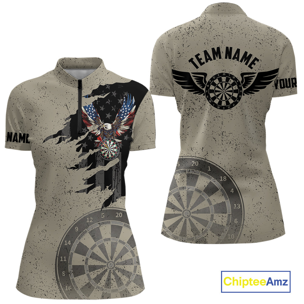 Eagle Retro American Flag Patriotic Darts Shirts For Women Custom Darts League Team Jersey TDM7189