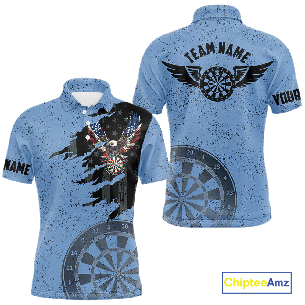 Eagle Retro American Flag Patriotic Darts Shirts For Men Custom Darts League Team Jersey | Blue TDM7190