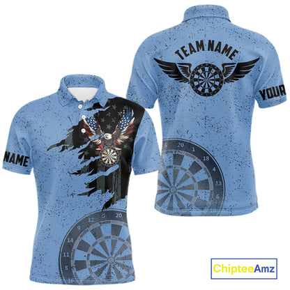 Eagle Retro American Flag Patriotic Darts Shirts For Men Custom Darts League Team Jersey | Blue TDM7190