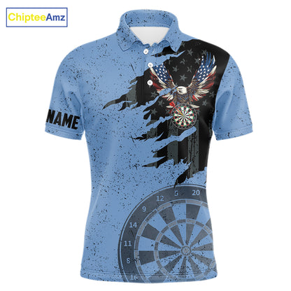 Eagle Retro American Flag Patriotic Darts Shirts For Men Custom Darts League Team Jersey | Blue TDM7190