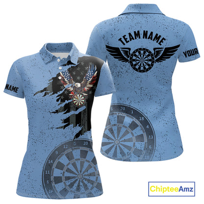 Eagle Retro American Flag Patriotic Darts Shirts For Women Custom Darts League Team Jersey | Blue TDM7190