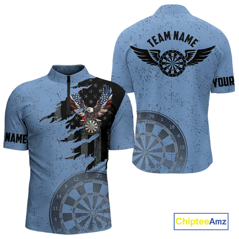 Eagle Retro American Flag Patriotic Darts Shirts For Men Custom Darts League Team Jersey | Blue TDM7190
