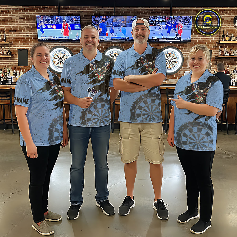Eagle Retro American Flag Patriotic Darts Shirts For Men Custom Darts League Team Jersey | Blue TDM7190