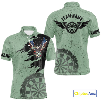 Eagle Retro American Flag Patriotic Darts Shirts For Men Custom Darts League Team Jersey | Green TDM7191