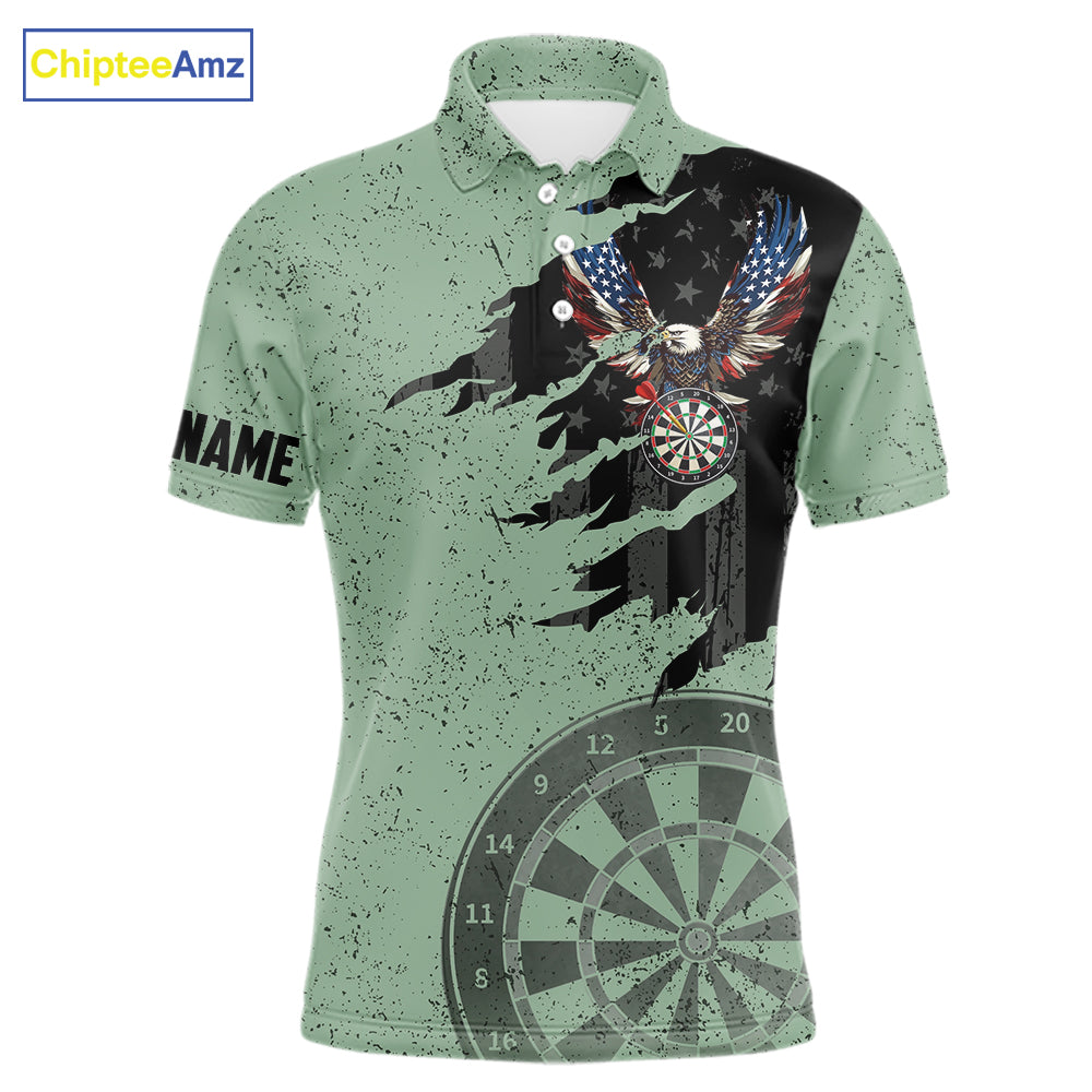 Eagle Retro American Flag Patriotic Darts Shirts For Men Custom Darts League Team Jersey | Green TDM7191