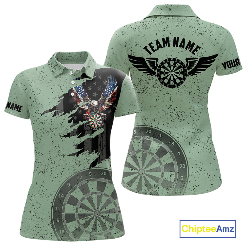 Eagle Retro American Flag Patriotic Darts Shirts For Women Custom Darts League Team Jersey | Green TDM7191