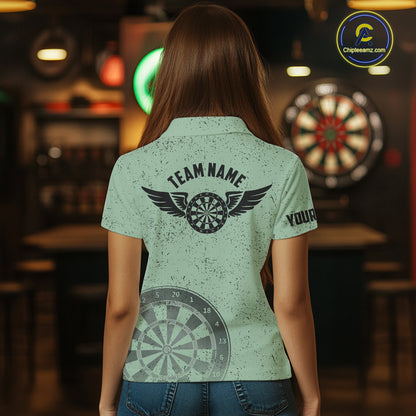 Eagle Retro American Flag Patriotic Darts Shirts For Women Custom Darts League Team Jersey | Green TDM7191