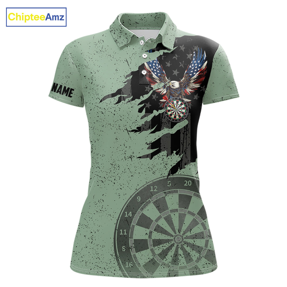 Eagle Retro American Flag Patriotic Darts Shirts For Women Custom Darts League Team Jersey | Green TDM7191