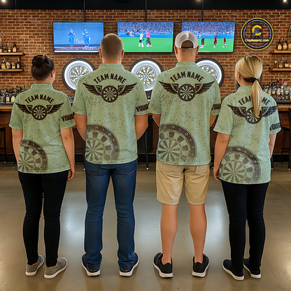 Eagle Retro American Flag Patriotic Darts Shirts For Men Custom Darts League Team Jersey | Green TDM7191