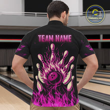 Load image into Gallery viewer, Pink Flaming American Flag Skull Bowling Shirt For Men Custom Fire Bowling Team Jersey TDM4751