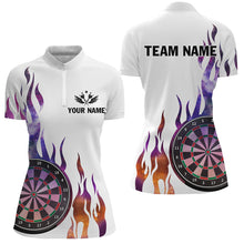 Load image into Gallery viewer, Personalized Fire Sparkle Pattern Custom White Dart Shirts For Women, Dart Team Jerseys Short Sleeve TDM2699