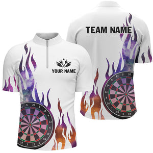 Personalized Fire Sparkle Pattern Custom White Dart Shirts For Men, Dart Team Jerseys Short Sleeve TDM2699