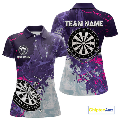 Purple Grunge Darts Shirt With Pocket Option For Women Custom Darts Jersey TDM4977