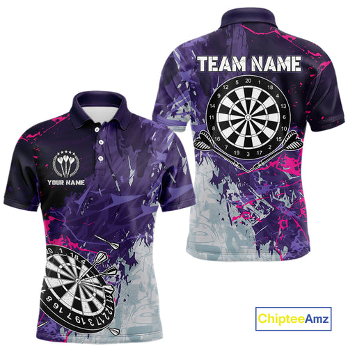 Purple Grunge Darts Shirt With Pocket Option For Men Custom Darts Jersey TDM4977