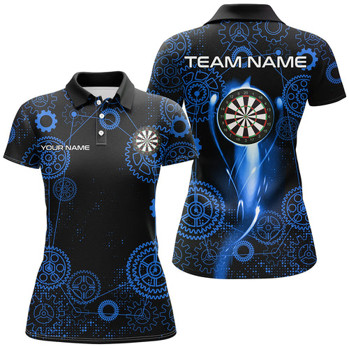 Blue Darts Gearwheel Pattern Custom Dart Shirts For Women, Dart Jerseys Darts League Team Uniform TDM3188