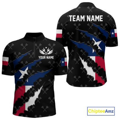 Personalized Texas Flag Darts Pattern Polo & 1/4 Zip For Men Custom Texas Darts Team Jerseys TDM5418