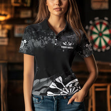 Load image into Gallery viewer, Black Grey Grunge Camo Darts Shirt For Women Custom Dart Jersey Pocket Option TDM3539