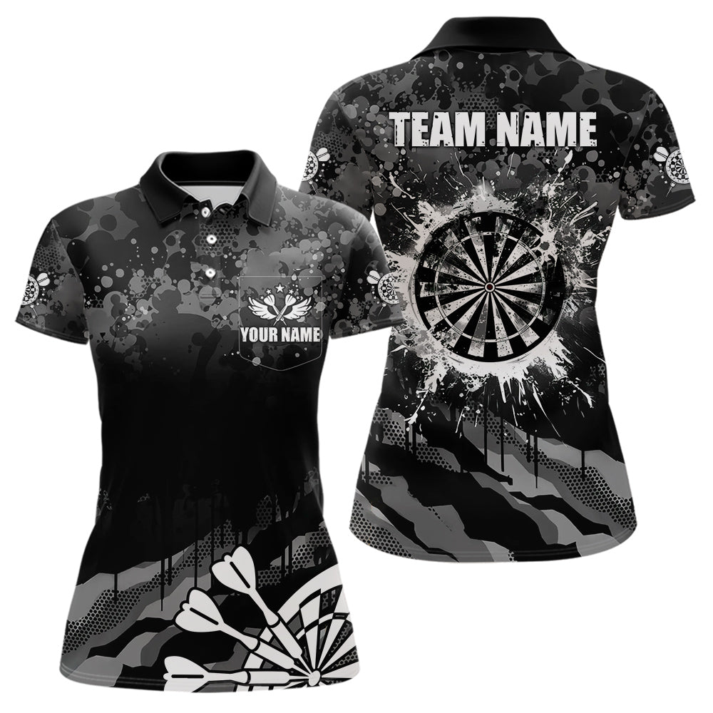 Black Grey Grunge Camo Darts Shirt For Women Custom Dart Jersey Pocket Option TDM3539