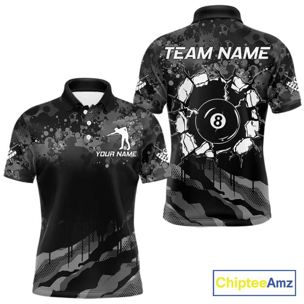 Personalized Grunge Camo Billiard Shirts For Men, 8 Ball Pool Team Jersey Polo & 1/4 Zip TDM5903