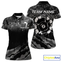 Load image into Gallery viewer, Personalized Grunge Camo Billiard Shirts For Women, 8 Ball Pool Team Jersey Polo &amp; 1/4 Zip TDM5903