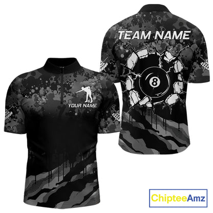Personalized Grunge Camo Billiard Shirts For Men, 8 Ball Pool Team Jersey Polo & 1/4 Zip TDM5903