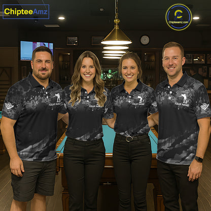 Personalized Grunge Camo Billiard Shirts For Women, 8 Ball Pool Team Jersey Polo & 1/4 Zip TDM5903