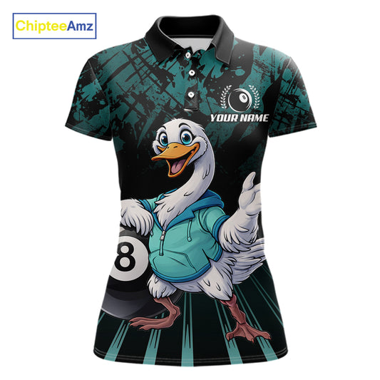 Black And Teal Grunge 8 Ball Pool Billiard Shirt For Women Custom Funny Duck Pool Team Jersey NYN3012