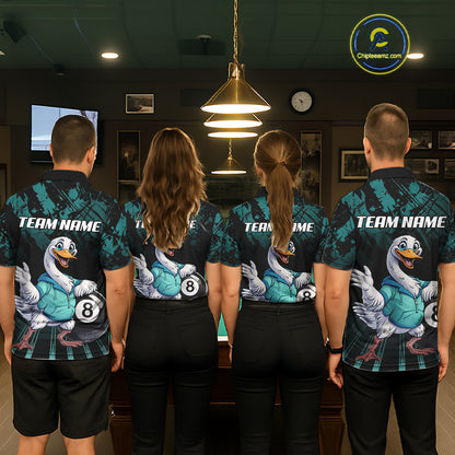 Black And Teal Grunge 8 Ball Pool Billiard Shirt For Men Custom Funny Duck Pool Team Jersey NYN3012